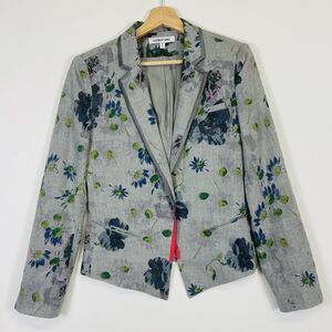 Elizabeth and James Bourne Grey Floral Lightweight Lined Blazer Jacket Womens 6